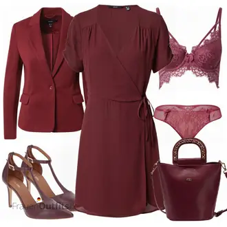 Outfit mit Rot/Dunkelrot/Bordeaux/Lila Kleid Große Größe/Tunika/Kleid mit Gürtel/BlusenKleid/Standesamt Kleid/WickelKleid VERO MODA "Stylischer Bürolook"