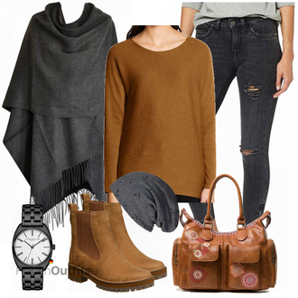 Warme Outfit mit Grau/Dunkelgrau/Hellgrau Hut Bandana/Ohrenwärmer/Winter Mütze/Kopfbedeckung/Mütze Caripe "Only Jeans"