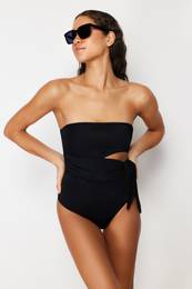Black Strapless Cut Out/Windowed Regular Swimsuit