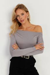 Women's Gray Boat Neck Blouse