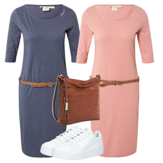 Outfit s Šedá/Modrá/Tmavě modrá Zimní Pletené Šaty/Žerzejové Šaty/Šaty s Páskem/Dlouhé pletené šaty/Úzké Šaty/Šaty s 3/4 Rukávem/Ležérní Šaty/Svetrové Šaty Ragwear "Vzhledy pro volný čas"