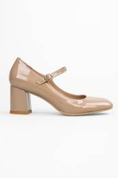 Women's Swan Mink Patent Leather Flat Toe Heeled Shoes