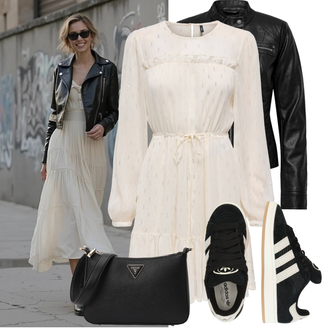 Kombinacije za bucmaste Ured sa Crna/Crvena Kaput Only "Moderni proljetni outfit"Look: Rock 'n' Roll, Metal, Techno, Ured