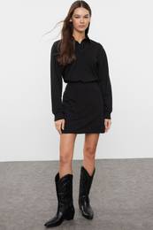 Black Plain Polo Neck Fitted Mini Knitted Dress