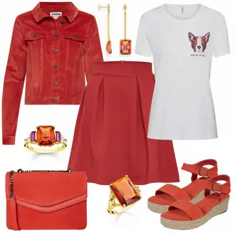 Kurz/Mini Outfit mit Rot Short Große Größe/Rock About You "ONLY SHIRT"