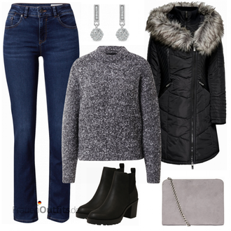 Outfit mit Schwarz Chelsea Boot/Lederjacke/Leder Stiefelette/Gefütterte Stiefelette/Gummistiefelette Only "Warmer Winterlook"