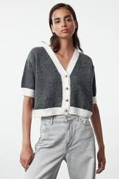 Bone Crop Soft Texture Color Block Knit Cardigan
