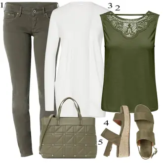 Kombinacije od trapera Široke sa Zeleno/Tamnozelena Majica i top Top Bez Rukava/Čipkasti Top/Grafička majica JdY "Outfit za ljeto"