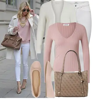 viskóza Outfit sa Bijela/Bež/Kaki/Krem Pletivo Veći Broj Vila "Moderni outfit za proljeće"