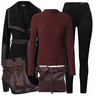 Outfit mit Schwarz/Rot Sweatshirt Only "Schickes Herbst Outfit"