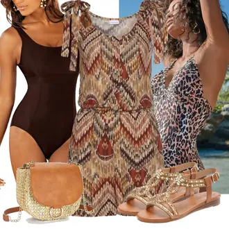 Outfit sa Smeđa/Crvena/Bež Kombinezon Lascana "Outfit za ljeto"