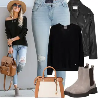 Outfit sa Crna Nicky pulover/Džemper Od Kašmira/Carmen Džemper/Vuneni Džemper/Fini Pleteni Džemper/Pulover s V-izrezom/Mohair Pullover MOS MOSH "Proljetni Outfit"