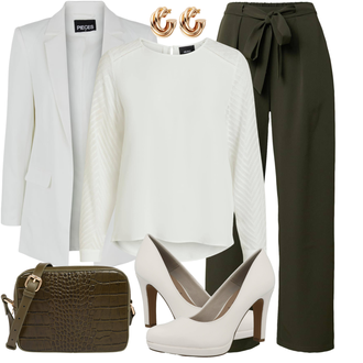 Standesamt Outfit Kurvige Braut mit Grau/Beige/Creme/Weiß/Khaki/Hellblau/Hellgrün Mantel/Boyfriend Blazer/Lässiger Blazer/Lederjacke/Eleganter Blazer/Longblazer/Oversize Blazer/Kurzblazer/Lederjacke für Männer Pieces "Business Casual Damen Outfits"