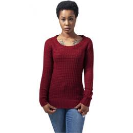 Women's sweater with a long wide neckline burgundy color