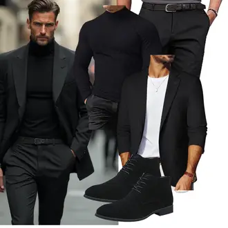 Business Outfits Schön mit Schwarz/Dunkelgrau/Khaki Meilicloth "Business Outfit"Look: Casual, Elegant, Rap, Schlichte, Stil, Smart Casual, Coole, Schön, Moderne, Old Money, Büro