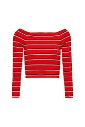 Top - TJW SKINNY OFF SHOULDER STRIPE red