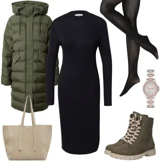 Outfit mit Schwarz/Dunkelblau Langes StrickKleid/Langärmliges Kleid/PulloverKleid/RollkragenKleid/Winter StrickKleid Modström "Cooles Herbstoutfit"