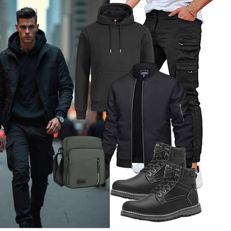 Stehkragen Outfit mit Schwarz/Dunkelblau/Dunkelgrau Kunstfaserjacke/Collegejacke/Fliegerjacke/Jacke mit Seitlichem Reißverschluss TACVASEN "Freizeit Outfit"