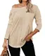 YOINS Sexy Bluse Damen Off Shoulder Oberteile Elegant Sexy Tops Langarmshirt Loose V-Ausschnitt Hemd Beige M
