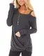 Beluring Tshirt Damen Langarm Oberteil Schulterfrei Bluse Tunika Dunkelgrau M