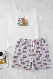 Curve Light Blue Dog Patterned Knitted Pajama Set