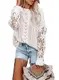 Astylish Weißer Pullover Damen Rundhalsausschnitt Stricken Pullover Langarm Mit Exquisite Spitzen Einfarbig Winterpullover Oberteile S