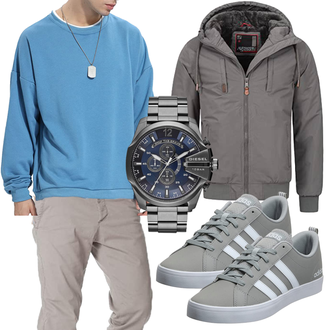 Outfit mit Hellblau/Blau Women's Fleece Sweatshirts/Damen Pullover/Sport Sweatshirt/Lederjacke GIJOVANA "Freizeit Outfit"