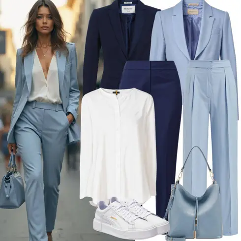 HellBlau/Blau Hose Große Größe/Business Hose/Anzughose/High Waist Hose/Musselin Hose/Hose mit Schlitz/Slim Hose/Gerade Hose More & More kombinieren