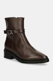 Usnjeni glenarji HEEL ANKLE BOOT 30 W/HW LTH enski, rjava barva, HW0HW02183