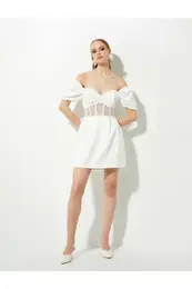 Bridal Mini Dress Off Shoulder Corset Detail