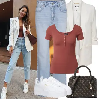 Avec des Perles tenues avec Noir/Blanc/Crème Blazer Boyfriend/Blazer Oversize/Blazer Long/Tricot Grande Taille/Tunique Only "Tenue de printemps"