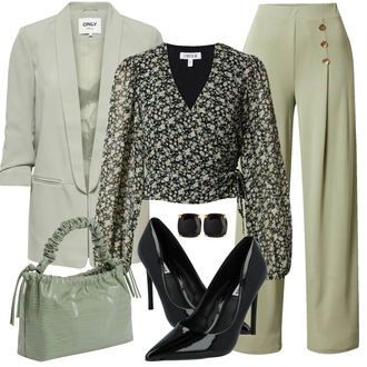 Outfit mit Grau/HellGrau/Beige/Grün/Khaki/Hellgrün Mantel/Tunika/Boyfriend Blazer/Lederjacke/Longblazer/Oversize Blazer/Kurzblazer/Lederjacke für Männer Only "Modisches Frühlingsoutfit"
