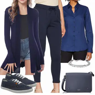 Outfit mit Dunkelblau Bluse Mit Ellen­bogen-patch/LangarmBluse/Bluse Mit Knopf/Bluse mit Stehkragen/Bügelfreie Bluse/Slim Fit Bluse/Business Bluse Seidensticker "Modischer Look für den Herbst"