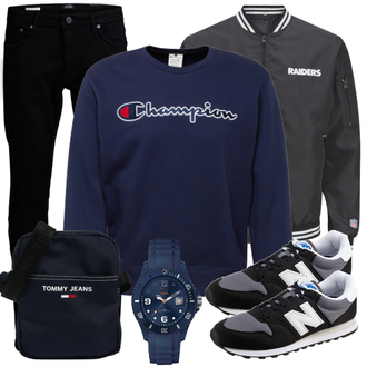 Outfit mit Schwarz/Dunkelblau Jeans Lederjacke/Slim Fit Jeans/Leder Schuhe/Low Rise Jean/Biker Jeans/Push up Jeans/Winterjacke/Jeans mit Schlitz/Tapered-Jeans/Low Waist Jean/ThermoJeans Jack & Jones "Freizeit Outfit"