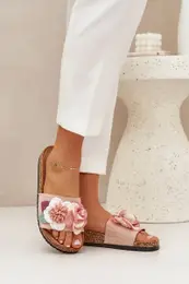 PE1 Women Sandals With Flowers On Cork Platform Pink Zinrosa