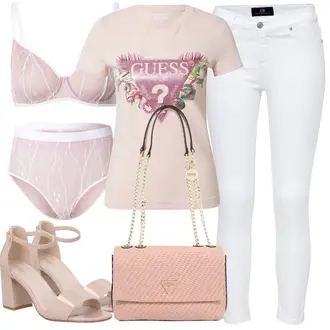 Minimizer Outfit mit Rosa/Lila Bademode Großer Cup undress code "Elegantes Sommer Outfit"