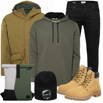 Outfit mit Braun Stiefel Jack & Jones "Alltags Outfit"
