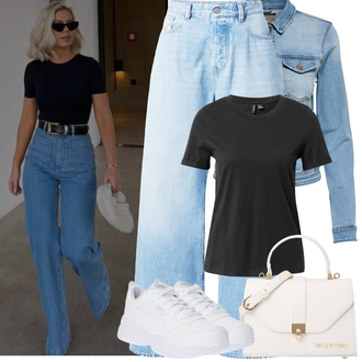 High waist Outfit mit Hellblau Wide Leg Jean/Baggy Jeans/Dad Jeans/Jeans-Culotte/Loose fit Jeans/男士皮夹克/Vintage jeans Diesel "Frühling outfit"
