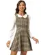 Allegra K Damen Puppenkragen Hohe Taille Kontrastkragen Plaid Langarm Kleid Aprikose M