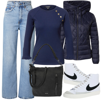 Outfit s Světle Modrá/Modrá Džín s Širokou Nohavicí/Formální Košile/Mom Jean/Džíny s Rozparkem/Dad Džíny/Džíny Culottes/Vintage džíny/High Waist Džínové Kalhoty/Džíny Volného Střihu Dr. Denim "Podzimní Outfit"