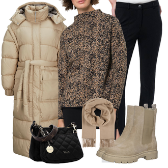 spitze Outfit mit Beige/Braun/Khaki Stiefel Chelsea Boot/Gefütterte Stiefelette/Klassischer Stiefel/Flache Stiefelette/Lederjacke/GummiStiefelette Bullboxer "Bequemes Winter Outfit"