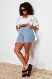 Curve Light Blue Pocket and Leg Tassel Detailed Mini Denim Shorts