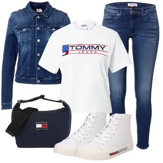 Flughafen Outfits Winter mit Blau/Dunkelblau Lederjacke/Damen 7/8-Länge Jeans/Ankle Boot/Caprijeans/Low Rise Jean/Low Waist Jean/Push up Jeans/Slim Fit Jeans/Cuir Chaussures/Winterjacke Tommy Jeans "Schönes Frühlingsoutfit"