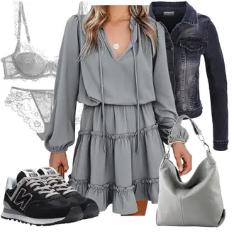Beerdigung Outfits Sommer mit Schwarz/Dunkelblau Kurze Jeansjacke Rock Creek, Grau/Hellgrau Langärmliges Winterkleid/Herbstkleid/Boho Kleid Sommer/Langärmliges Kleid/Chiffon Kleid/Blusenkleid/Boho Kleid Elegant/Kleid Mit Rüschen Modasua, Schwarz/Dunkelblau/Blau Leder Sneaker/Sommer Sneaker/Vintage Sneaker/Walkingschuh/Winter Sneaker/Sneaker Low New Balance "Perfekt für den Herbst"