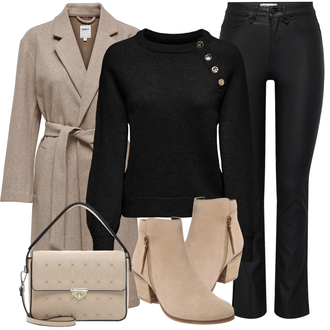 Outfit sa Crna Kožna Hlača/Jeggings/Kožne zvonaste hlače/Uske Hlača/Skinny Hlače/Motociklistička hlača/Bootcut Hlača/Hlače od Umjetne Kože/Hlače s Prorezom Only "Jesenski outfiti"