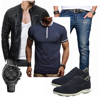 Wolle-seide Outfit mit Schwarz Jacke mit Seitlichem Reißverschluss/Motorradjacke/KunstLederjacke/Bikerjacke Redbridge "BOSS"