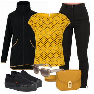 Outfit mit Schwarz Plateau-Sneaker/Skateschuh/Turnschuh ohne Schnürsenkel About You "Stylisches Outfit für den Frühling"