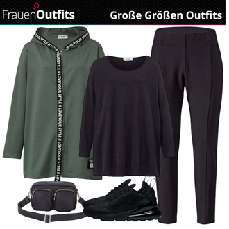 Outfit mit Schwarz Sneaker Low/Bequemer Schuh/gesundheitsschuh/Schuh Ohne Schnürsenkel/Schmaler Sneaker/Turnschuh ohne Schnürsenkel/Sommer Sneaker/Walkingschuh Nike Sportswear "Plus Size Outfit für den Sport"