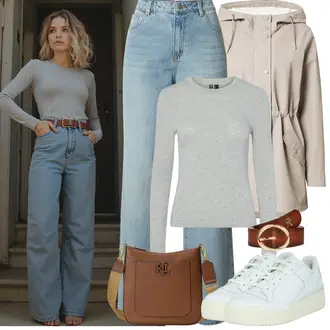 Outfit mit HellBlau/Blau Wide Leg Jean/Baggy Jeans/Dad Jeans/High Waist Jeans/Jeans-Culotte/Jeans mit Schlitz/Loose fit Jeans/Formelles Hemd/Vintage jeans out of orbit "Winter Outfits"