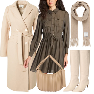 Party Outfit mit Dunkelgrün/Braun/Khaki/Grau Blusenbody/Longbluse/Mittelalter Tunika/Tunika A-linie/Tuniken-Shirt/Wikinger Tunika/BlusenKleid/HemdKleid/Gesmoktes Kleid/Cord Kleid/Safari Kleid guido maria kretschmer women "Exklusives Outfit Inspo"Look: Hütten, Konzert, Schule, Bar, Beerdigung, Kommunion, Konfirmation, Gala, Gartenparty, Jubiläum, Oper, Party, 40 Geburtstag